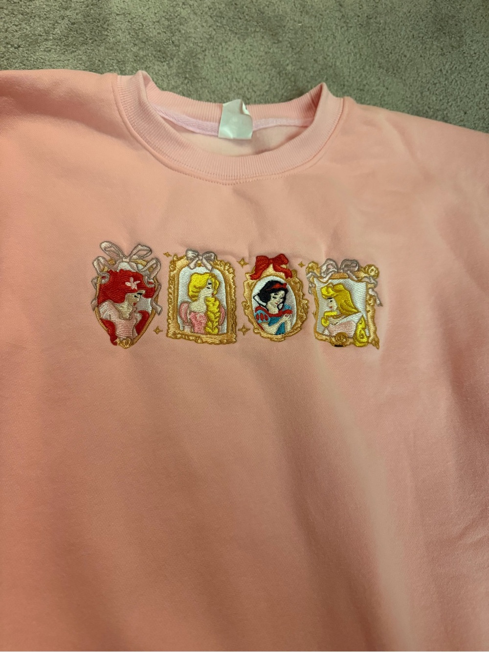 Pink Disney princess Crewneck Sweatshirt with Embroidered Character Panels